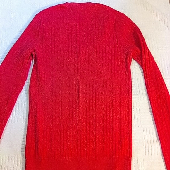 Long sleeves, V-Neck, 100% cotton, fusia pink, cablenit. - Picture 4 of 7